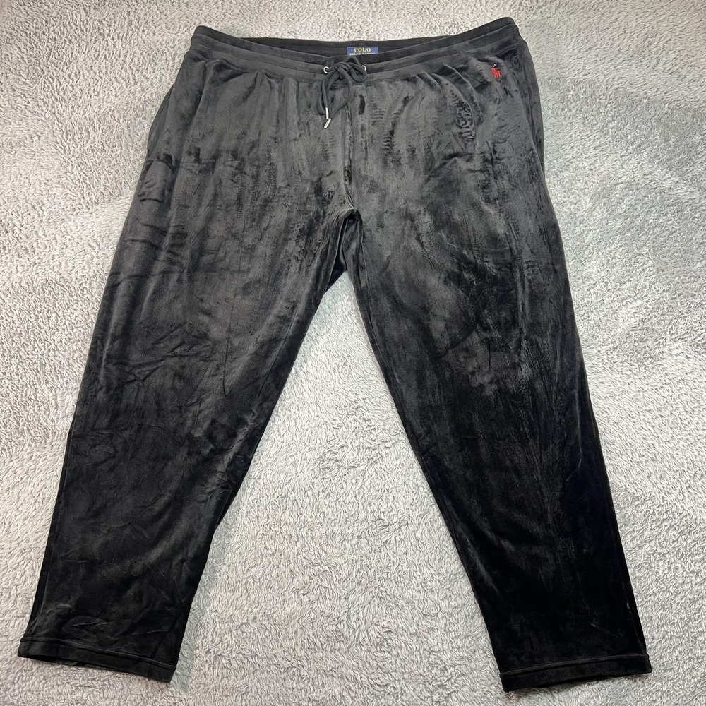 Polo Ralph Lauren Pajama Pants Mens 4XL Black Velour Sleepwear Drawstring